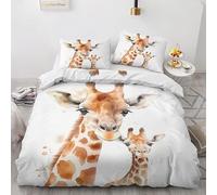 QEODAH Housse de Couette 160x200 Girafe Enfant - Parure de Lit 1 Personne Motif Animaux, Ensemble de Literie Imprimée en Microfibre Douce avec Fermeture éclair, 1 taie d'oreiller 65x65 cm