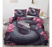 QEODAH Housse de Couette 160x200 Serpent - Parure de Lit 1 Personne Motif Reptile, Ensemble de Literie Imprimée en Microfibre Douce avec Fermeture éclair, 1 taie d'oreiller 65x65 cm