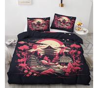 QEODAH Housse de Couette 160x200 Style Japonais - Parure de Lit 1 Personne Motif Japonaise, Ensemble de Literie Imprimée en Microfibre Douce avec Fermeture éclair, 1 taie d'oreiller 65x65 cm