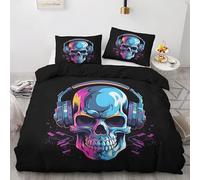 QEODAH Housse de Couette 200x200 Tête de Mort - Parure de Lit 2 Personnes Motif Crâne, Ensemble de Literie Imprimée en Microfibre Douce avec Fermeture éclair, 2 taies d'oreiller 65x65 cm