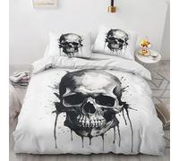 QEODAH Housse de Couette 200x200 Tête de Mort - Parure de Lit 2 Personnes Motif Horreur, Ensemble de Literie Imprimée en Microfibre Douce avec Fermeture éclair, 2 taies d'oreiller 65x65 cm