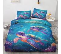 QEODAH Housse de Couette 200x200 Tortue - Parure de Lit 2 Personnes Motif Animaux Marins, Ensemble de Literie Imprimée en Microfibre Douce avec Fermeture éclair, 2 taies d'oreiller 65x65 cm