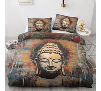 QEODAH Housse de Couette 220x240 Bouddha - Parure de Lit 2 Personnes Motif Zen, Ensemble de Literie Imprimée en Microfibre Douce avec Fermeture éclair, 2 taies d'oreiller 65x65 cm