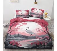 QEODAH Housse de Couette 220x240 Grue Japonaise - Parure de Lit 2 Personnes Motif Japonais, Ensemble de Literie Imprimée en Microfibre Douce avec Fermeture éclair, 2 taies d'oreiller 65x65 cm