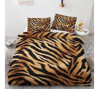 QEODAH Housse de Couette 220x240 Peau de Tigre - Parure de Lit 2 Personnes Motif Animaux, Ensemble de Literie Imprimée en Microfibre Douce avec Fermeture éclair, 2 taies d'oreiller 65x65 cm
