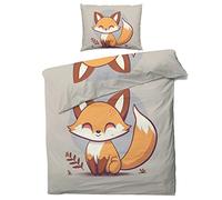 QEODAH Housse de Couette 220x240 Renard Enfant - Parure de Lit 2 Personnes Animaux de la Foret Mignon, Ensemble de Literie en Microfibre Douce avec Fermeture éclair, 2 taies d'oreiller 65x65 cm