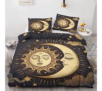 QEODAH Housse de Couette 220x240 Soleil et Lune - Parure de Lit 2 Personnes Motif Celestial, Ensemble de Literie Imprimée en Microfibre Douce avec Fermeture éclair, 2 taies d'oreiller 65x65 cm