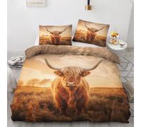 QEODAH Housse de Couette 220x240 Vache Highland - Parure de Lit 2 Personnes Motif Animaux de la Ferme, Ensemble de Literie en Microfibre Douce avec Fermeture éclair, 2 taies d'oreiller 65x65 cm