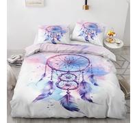 QEODAH Housse de Couette 240 x 260 Attrape Rêves - Parure de Lit 2 Personnes Motif Fille, Ensemble de Literie Imprimée en Microfibre Douce avec Fermeture éclair, 2 taies d'oreiller 65x65 cm