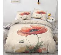 QEODAH Housse de Couette 240 x 260 Coquelicot - Parure de Lit 2 Personnes Motif Coquelicot Rouge, Ensemble de Literie Imprimée en Microfibre Douce avec Fermeture éclair, 2 taies d'oreiller 65x65 cm
