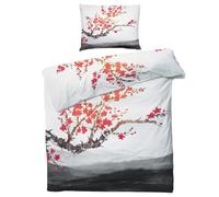 QEODAH Housse de Couette 240 x 260 Fleur de Cerisier Japonaise - Parure de Lit 2 Personnes Sakura, Ensemble de Literie Imprimée en Microfibre Douce avec Fermeture éclair, 2 taies d'oreiller 65x65 cm