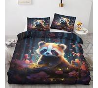 QEODAH Housse de Couette 240 x 260 Panda Roux - Parure de Lit 2 Personnes Motif Animaux Mignon, Ensemble de Literie Imprimée en Microfibre Douce avec Fermeture éclair, 2 taies d'oreiller 65x65 cm