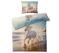 QEODAH Parure de Lit 140x200 Cheval - Housse de Couette 1 Personne Motif Cheval Blanc, Ensemble de Literie Imprimée en Microfibre Douce avec Fermeture éclair, 1 taie d'oreiller 65x65 cm