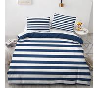 QEODAH Parure de Lit 140x200 Nautique - Housse de Couette 1 Personne Motif Rayures Bleu Marine et Blanc, Ensemble de Literie en Microfibre Douce avec Fermeture éclair, 1 taie d'oreiller 65x65 cm