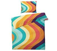 QEODAH Parure de Lit 140x200 Rétro Année 70 - Housse de Couette 1 Personne Motif Vintage, Ensemble de Literie Imprimée en Microfibre Douce avec Fermeture éclair, 1 taie d'oreiller 65x65 cm