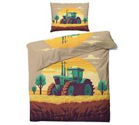 QEODAH Parure de Lit 140x200 Tracteur - Housse de Couette 1 Personne Motif Garcon, Ensemble de Literie Imprimée en Microfibre Douce avec Fermeture éclair, 1 taie d'oreiller 65x65 cm