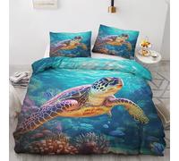 QEODAH Parure de Lit 200x200 Tortue - Housse de Couette 2 Personnes Motif Animaux Marins, Ensemble de Literie Imprimée en Microfibre Douce avec Fermeture éclair, 2 taies d'oreiller 65x65 cm