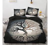 QEODAH Parure de Lit 220x240 Arbre de Vie - Housse de Couette 2 Personnes Motif Noir et Blanc Ying Yang, Ensemble de Literie en Microfibre Douce avec Fermeture éclair, 2 taies d'oreiller 65x65 cm