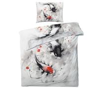 QEODAH Parure de Lit 220x240 Carpe Koi - Housse de Couette 2 Personnes Motif Japonaise, Ensemble de Literie Imprimée en Microfibre Douce avec Fermeture éclair, 2 taies d'oreiller 65x65 cm