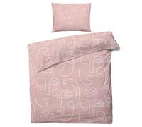 QEODAH Parure de Lit 220x240 Visage Abstrait - Housse de Couette 2 Personnes Motif Rose Poudré, Ensemble de Literie Imprimée en Microfibre Douce avec Fermeture éclair, 2 taies d'oreiller 65x65 cm