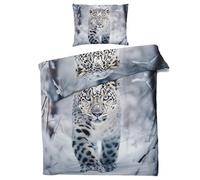 QEODAH Parure de Lit 240 x 260 Léopard des Neiges - Housse de Couette 2 Personnes Motif Animaux Sauvage, Ensemble de Literie en Microfibre Douce avec Fermeture éclair, 2 taies d'oreiller 65x65 cm
