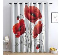 QEODAH Rideau Coquelicot - Rideau Occultant Thermiques Coquelicot Rouge Fleur Botanique, Lot de 2 Rideaux à Oeillets pour Decoration Chambre Salon, Draperies Intérieurs Fenetre, 140x160 cm (LxH)