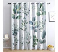 QEODAH Rideau Eucalyptus - Rideau Occultant Thermiques Feuillage Vert Botanique Plante, Lot de 2 Rideaux à Oeillets pour Decoration Chambre Salon, Draperies Intérieurs Fenetre, 140x240 cm (LxH)