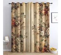 QEODAH Rideau Fleurs Vintage - Rideau Occultant Thermiques Fleur Rustique Botanique Champêtre, Lot de 2 Rideaux à Oeillets pour Decoration Chambre Salon, Draperies Intérieurs Fenetre, 140x240 cm (LxH)
