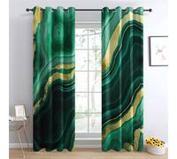 QEODAH Rideau Marbre - Rideau Occultant Thermiques Agate Vert Émeraude et Or Abstraite, Lot de 2 Rideaux à Oeillets pour Decoration Chambre Salon, Draperies Intérieurs Fenetre, 140x240 cm (LxH)