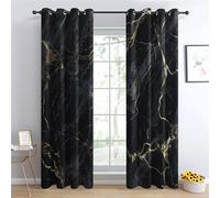 QEODAH Rideau Marbre - Rideau Occultant Thermiques Noir et Or Abstrait Luxe, Lot de 2 Rideaux à Oeillets pour Decoration Chambre Salon, Draperies Intérieurs Fenetre, 140x200 cm (LxH)