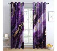 QEODAH Rideau Marbre - Rideau Occultant Thermiques Violet et Or Abstrait Moderne, Lot de 2 Rideaux à Oeillets pour Decoration Chambre Salon, Draperies Intérieurs Fenetre, 75x166 cm (LxH)
