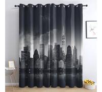 QEODAH Rideau New York - Rideau Occultant Thermiques Paysage Urbain Ville la Nuit, Lot de 2 Rideaux à Oeillets pour Decoration Chambre Salon, Draperies Intérieurs Fenetre, 140x160 cm (LxH)