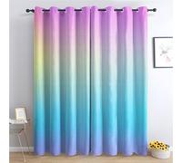 QEODAH Rideau Occultant Thermiques Dégradé - Rideau Fille Arc-en-Ciel Pastel Coloré, Lot de 2 Rideaux à Oeillets pour Decoration Chambre Salon, Draperies Intérieurs Fenetre, 110x215 cm (LxH)