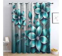 QEODAH Rideau Occultant Thermiques Fleurs Bleu Sarcelle - Rideau Fleur Turquoise Luxe, Lot de 2 Rideaux à Oeillets pour Decoration Chambre Salon, Draperies Intérieurs Fenetre, 110x215 cm (LxH)