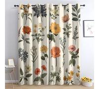 QEODAH Rideau Occultant Thermiques Fleurs - Rideau Floral Botanique Marguerite Coquelicot, Lot de 2 Rideaux à Oeillets pour Decoration Chambre Salon, Draperies Intérieurs Fenetre, 117x137 cm (LxH)
