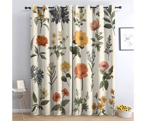 QEODAH Rideau Occultant Thermiques Fleurs - Rideau Floral Botanique Marguerite Coquelicot, Lot de 2 Rideaux à Oeillets pour Decoration Chambre Salon, Draperies Intérieurs Fenetre, 117x137 cm (LxH)