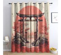 QEODAH Rideau Occultant Thermiques Japonaise - Rideau Torii Japonais Paysage Asiatique, Lot de 2 Rideaux à Oeillets pour Decoration Chambre Salon, Draperies Intérieurs Fenetre, 110x215 cm (LxH)