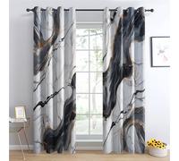 QEODAH Rideau Occultant Thermiques Marbre - Rideau Marbre Abstrait Blanc et Gris Moderne, Lot de 2 Rideaux à Oeillets pour Decoration Chambre Salon, Draperies Intérieurs Fenetre, 140x260 cm (LxH)