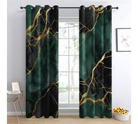 QEODAH Rideau Occultant Thermiques Marbre - Rideau Moderne Vert Émeraude et Or Luxe, Lot de 2 Rideaux à Oeillets pour Decoration Chambre Salon, Draperies Intérieurs Fenetre, 140x220 cm (LxH)