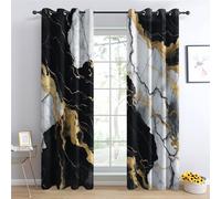 QEODAH Rideau Occultant Thermiques Marbre - Rideau Noir Blanc et Or Abstrait Moderne, Lot de 2 Rideaux à Oeillets pour Decoration Chambre Salon, Draperies Intérieurs Fenetre, 140x220 cm (LxH)