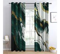 QEODAH Rideau Occultant Thermiques Marbre - Rideau Vert Émeraude et Or Abstrait Luxe, Lot de 2 Rideaux à Oeillets pour Decoration Chambre Salon, Draperies Intérieurs Fenetre, 140x220 cm (LxH)