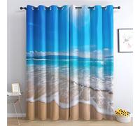 QEODAH Rideau Plage - Rideau Occultant Thermiques Océan Bord de Mer Hawaïen, Lot de 2 Rideaux à Oeillets pour Decoration Chambre Salon, Draperies Intérieurs Fenetre, 140x240 cm (LxH)