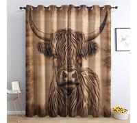 QEODAH Rideau Vache des Highlands - Rideau Occultant Thermiques Animaux de la Ferme Drôle, Lot de 2 Rideaux à Oeillets pour Decoration Chambre Salon, Draperies Intérieurs Fenetre, 140x200 cm (LxH)