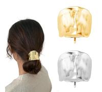 QEOTOH 2 PCS Ponytail Holder Hair Clips, Metal High Ponytail Cuff Barrettes for Women and Girls, French Curved Hair Wrap, Punk Hair Rings, Fashion Hair Accessories for All Hairstyles, Gold & Silver