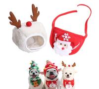 QEOTOH Adorable Christmas Tree Pom-Pom Hat for Pet, Dog and Cat Christmas Matching Costumes, Cute Puppy Christmas Hat & Bib, Party Pet Supplies Accessories (S,White+Red)