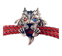 QEOTOH Cute Silver Dragon Bracelet, Handmade Braided Dragon Baby Bead Bracelet, Adjustable Dragon Lucky Charm Bangles, Personalized Animal Jewelry Gift for Men Woman (Red & Blue Eyes)
