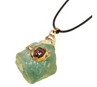 QEOTOH Golden Aura Crystal Necklace, Natural Crystal Stone Inlaid Gilded Pendant, Protection Healing Anti-Anxiety Stress Reduction (Color E)