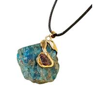 QEOTOH Golden Aura Crystal Necklace, Natural Crystal Stone Inlaid Gilded Pendant, Protection Healing Anti-Anxiety Stress Reduction (Color D)