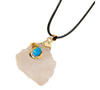 QEOTOH Golden Aura Crystal Necklace, Natural Crystal Stone Inlaid Gilded Pendant, Protection Healing Anti-Anxiety Stress Reduction (Color A)