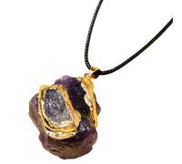 QEOTOH Golden Aura Crystal Necklace, Natural Crystal Stone Inlaid Gilded Pendant, Protection Healing Anti-Anxiety Stress Reduction (Color G)